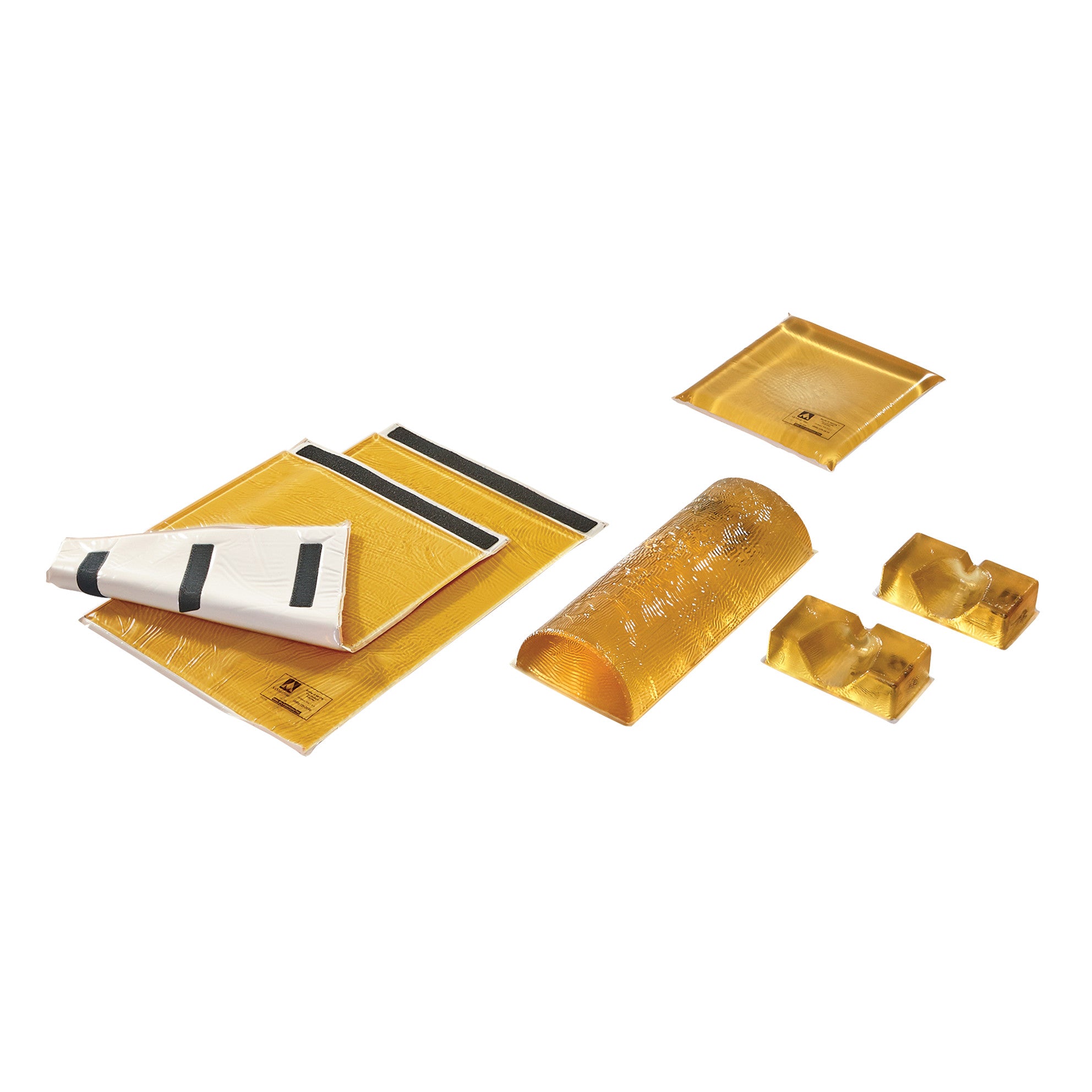 AliMed AliGel Cardiovascular Positioning Set includes a range of gold-colored gel pads and supports for surgical positioning.