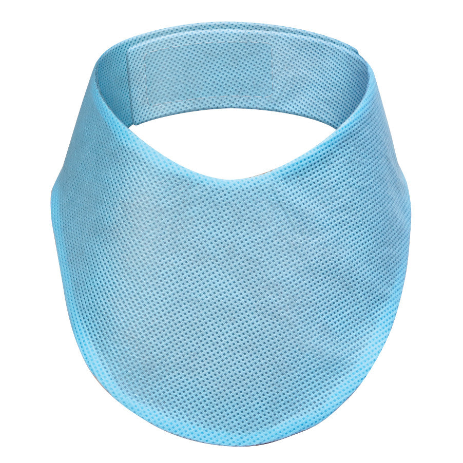 Barrier Technologies Ultralight Disposable Thyroid Shield in light blue with a textured surface for protection during medical procedures.
