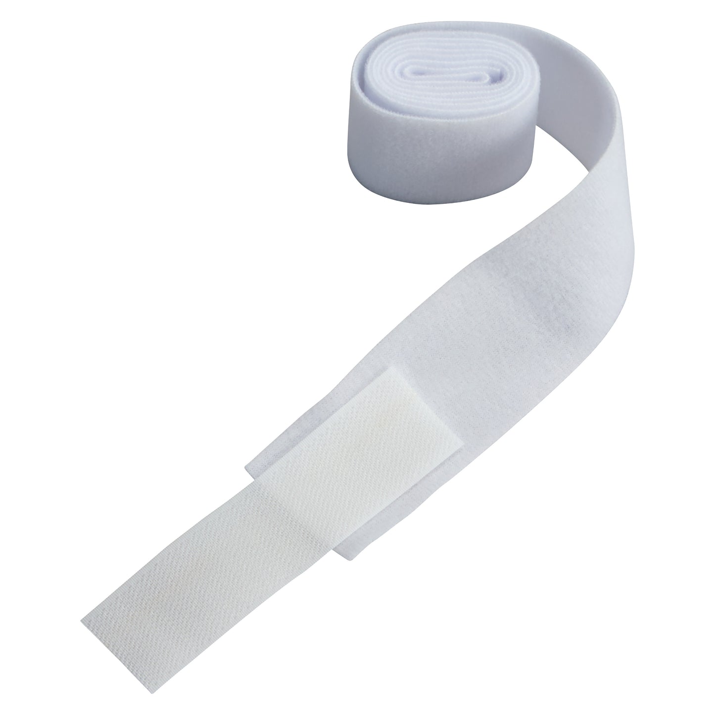The image shows an AliMed Soft-Touch Armboard Strap, a white rolled-up medical strap with a hook and loop closure.