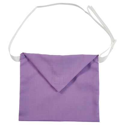 A purple Expand-A-Band Drain Pouch with a white adjustable strap and a triangular flap closure.