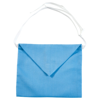 A light blue Expand-A-Band Drain Pouch with a white adjustable strap and a flap closure is displayed on a white background.