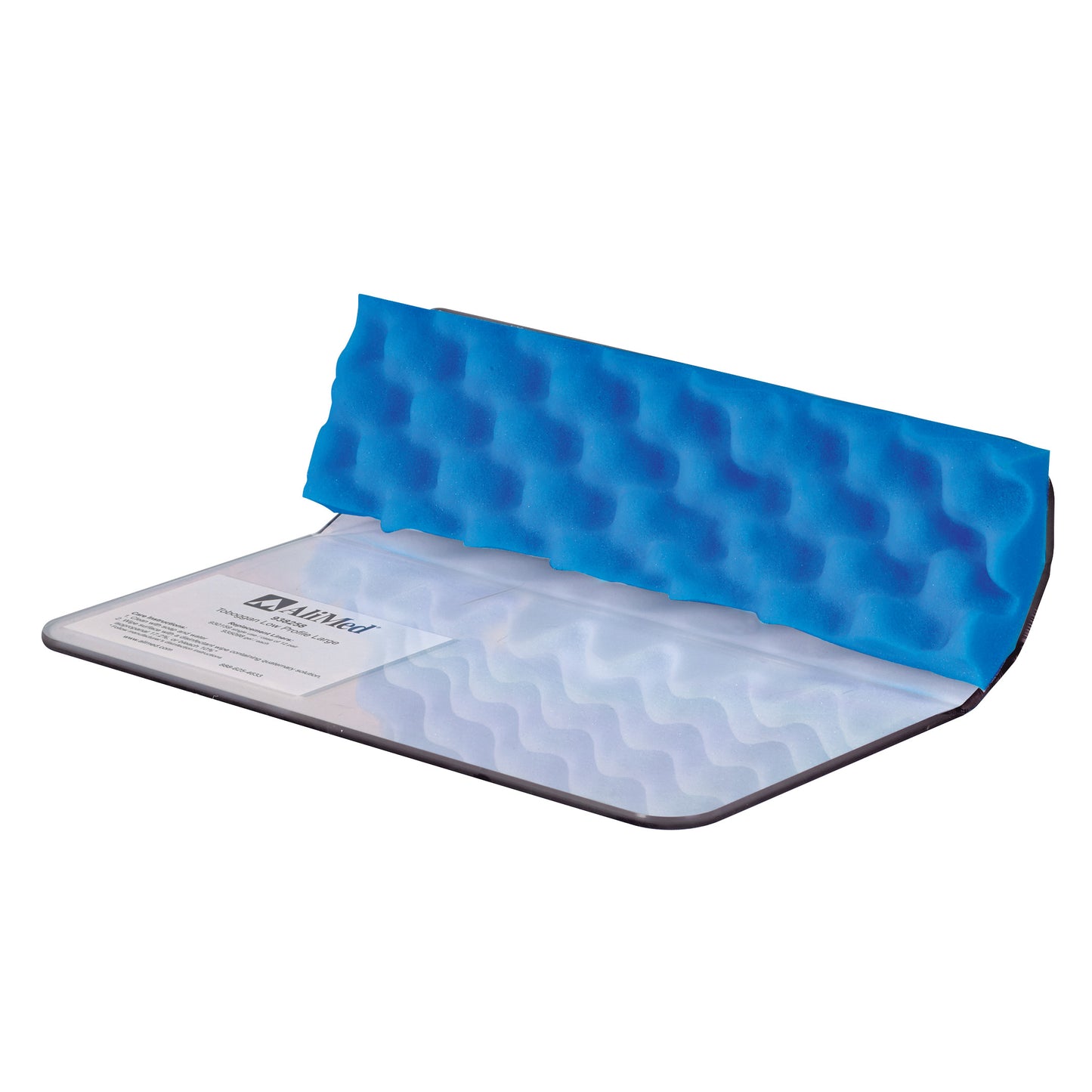 The AliMed Low-Profile Toboggan and Single-Use Liner Kit features a wave-patterned blue liner partially covering a flat surface.