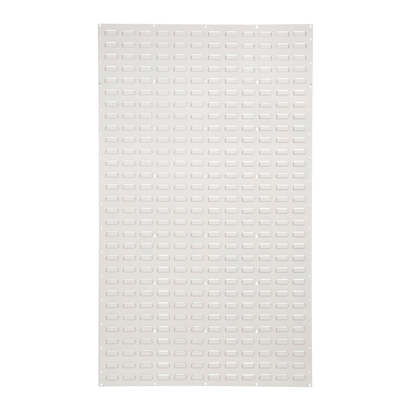 The Quantum Solid Louvered Panel is a white, rectangular panel with a grid of small rectangular slots arranged in rows and columns.