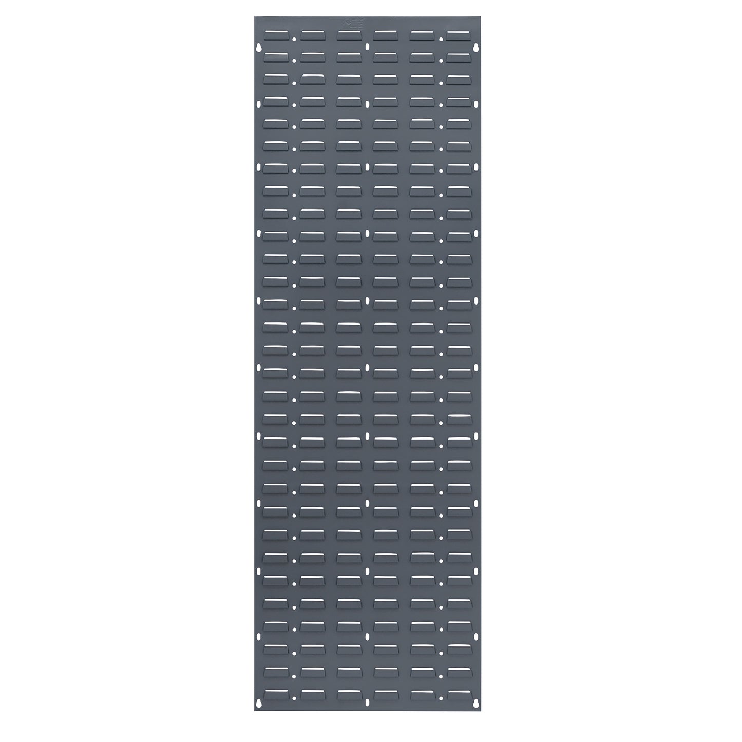 The Quantum Solid Louvered Panel is a gray rectangular panel with rows of horizontal slots and holes along the edges.