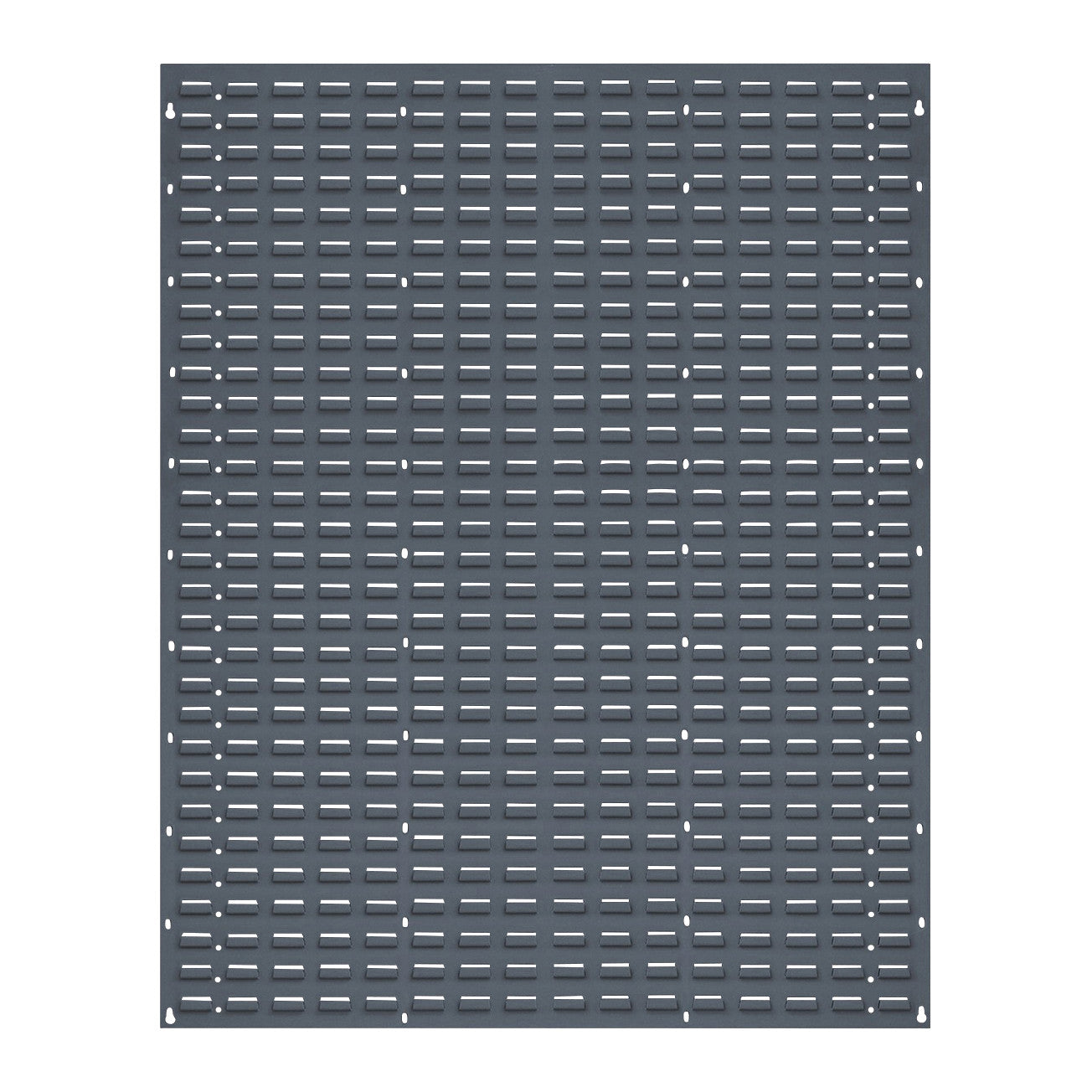 Quantum Solid Louvered Panel with a grid of evenly spaced horizontal slots and small holes along the edges on a white background.