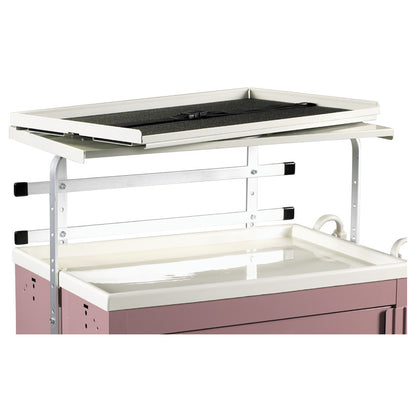 AliMed Cart Accessory: Single Swivel Defibrillator Shelf for Standard/Wide Series Medical Carts, featuring a black padded surface.