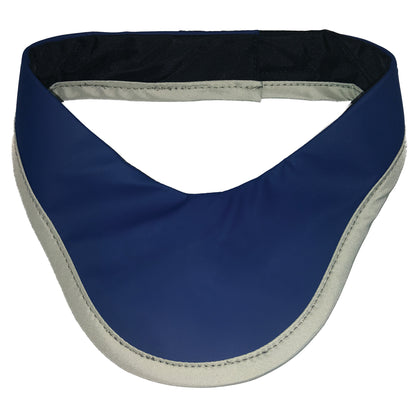 The Barrier Technologies MagnaGuard Thyroid Shield is shown in blue with a gray trim, featuring a curved, protective design.