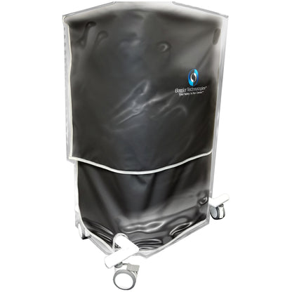 Sterile Drape for Barrier Technologies Terminator XR Mobile Shield, featuring a black cover with white edges and mounted on wheels.