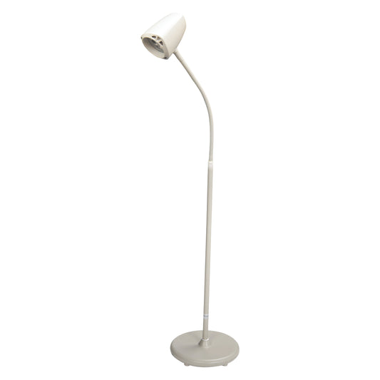 The Brewer Eco-Series LED Exam Light is an adjustable, off-white floor-standing lamp with a round base and a flexible neck.