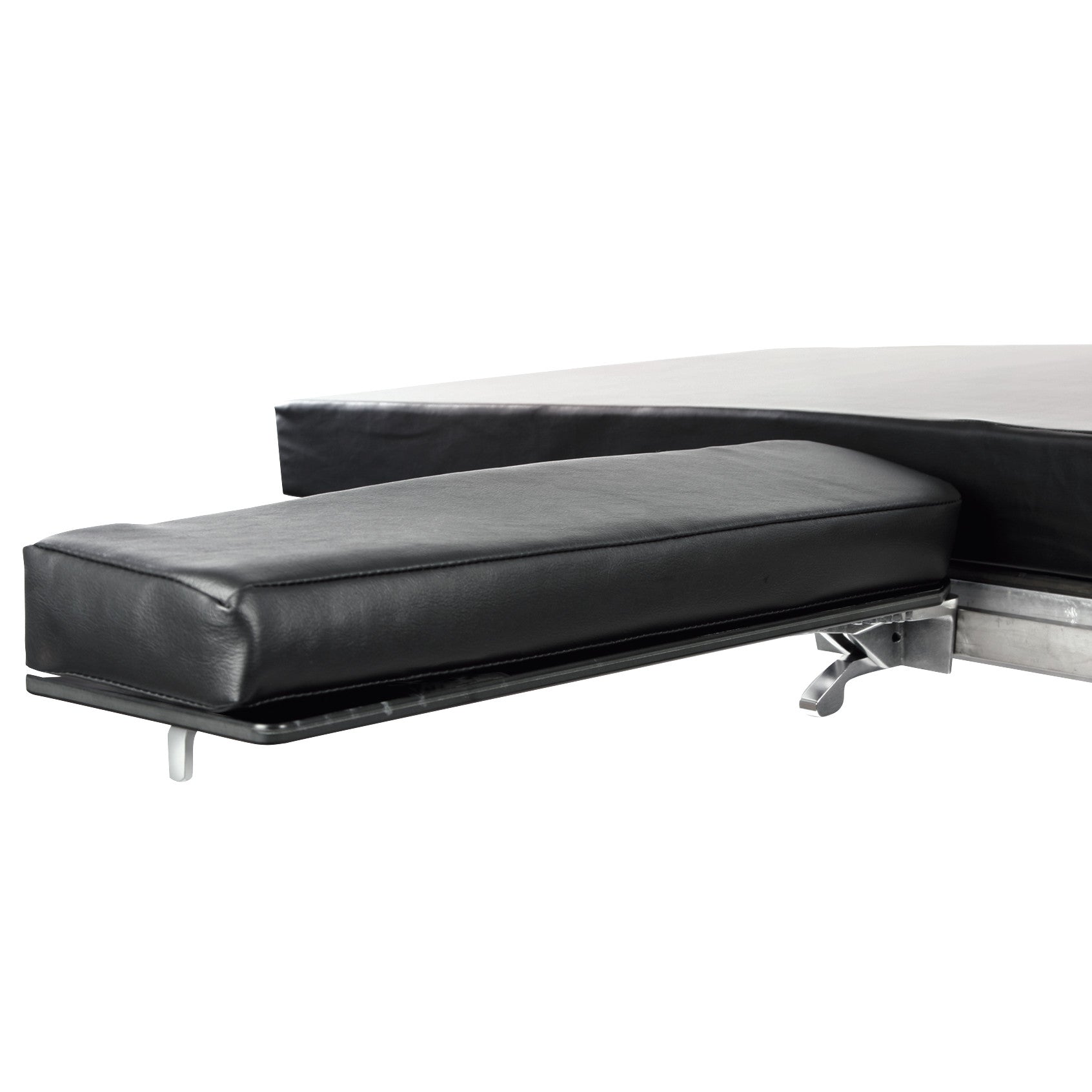 The AliMed Pivoting Armboard features a sleek black cushioned surface attached to a metal frame with a lever mechanism underneath.