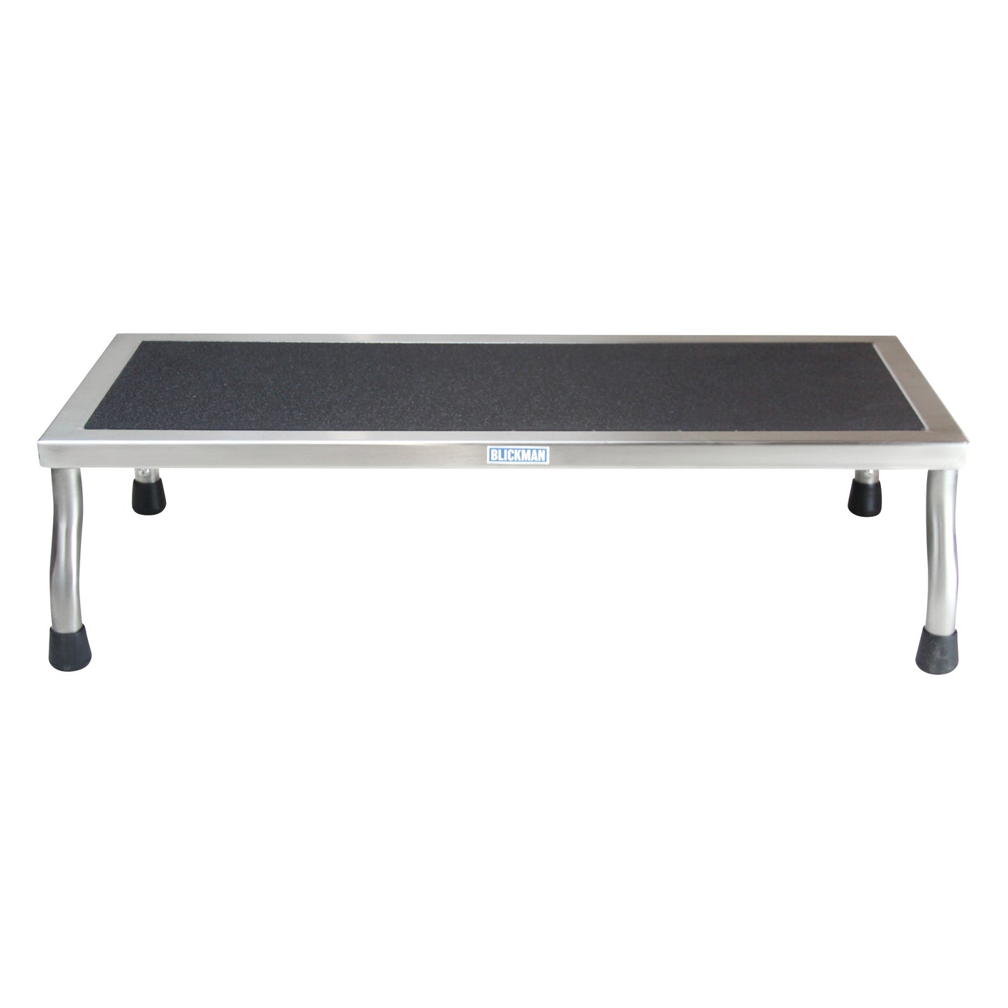 The Blickman MR-Conditional Kent Footstool features a rectangular platform with a black non-slip surface and four metal legs.