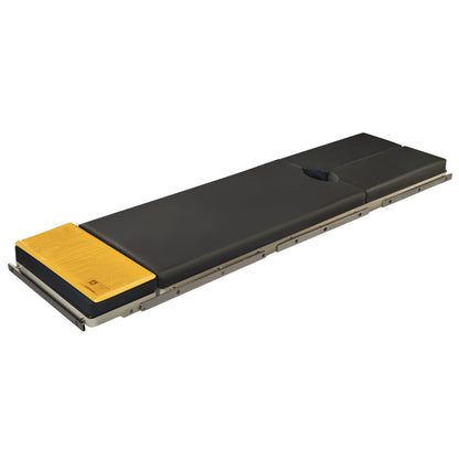 The Action Head Section Surface Overlay is a black cushioned pad on a metal frame, featuring a yellow section and a head cutout.