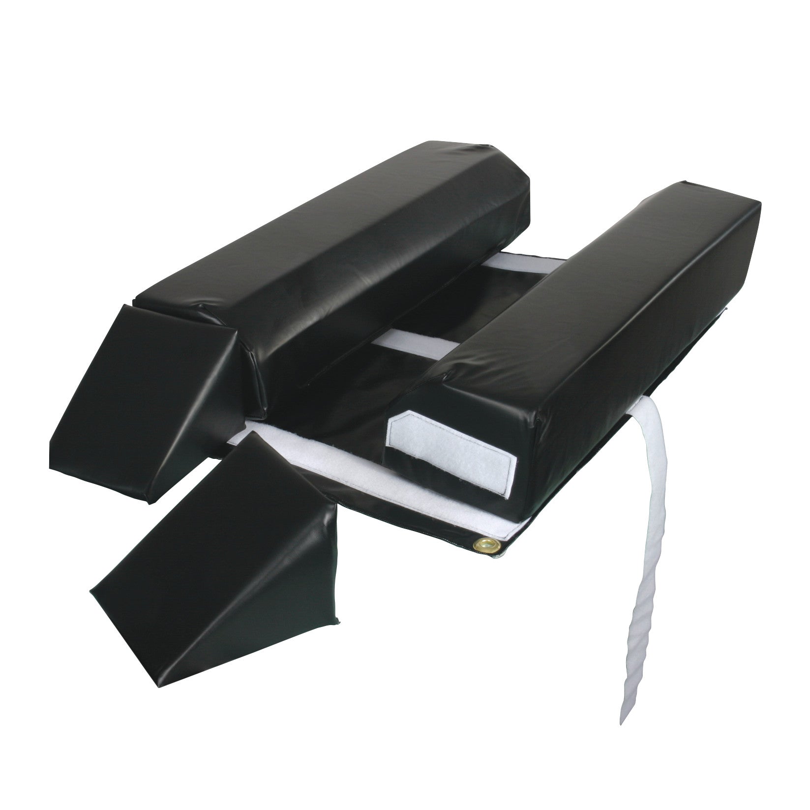 AliMed Vinyl-Covered Prone Lying System with black padded supports and straps, designed for patient positioning.