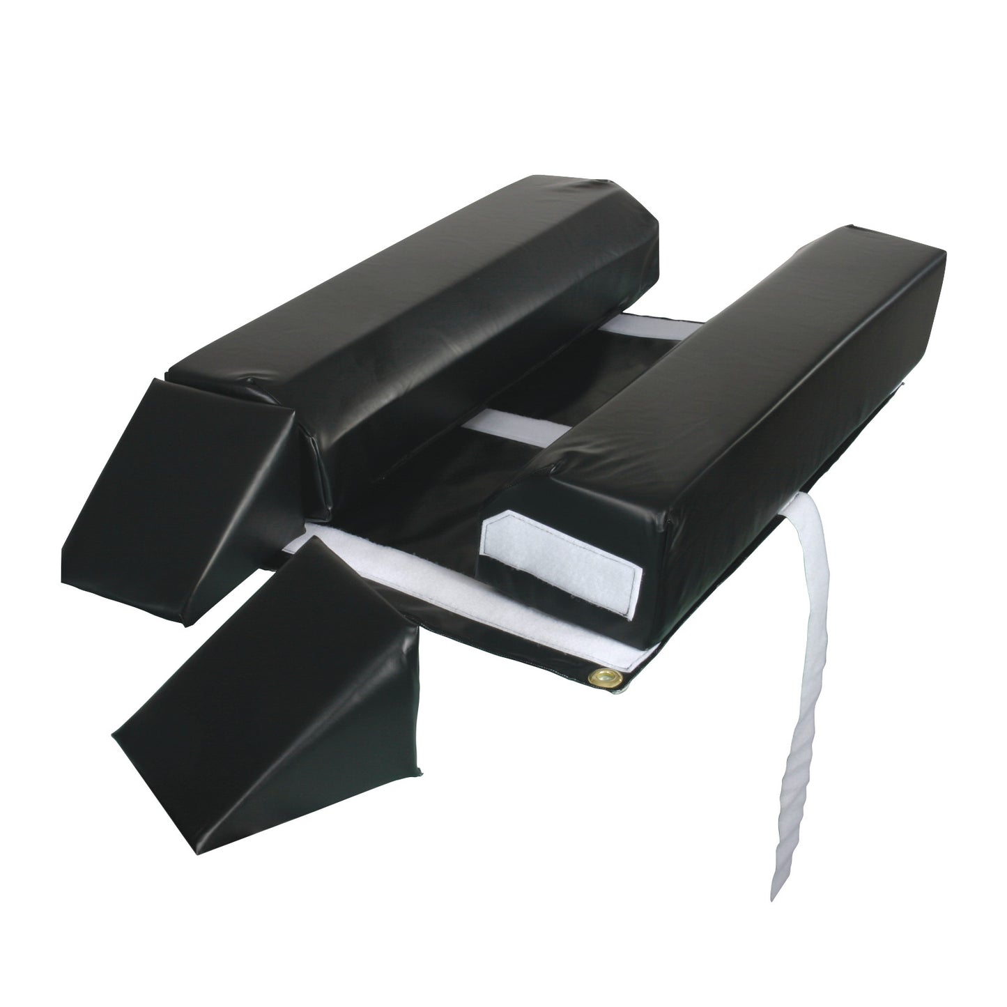 AliMed Vinyl-Covered Prone Lying System with black padded supports and straps, designed for patient positioning.
