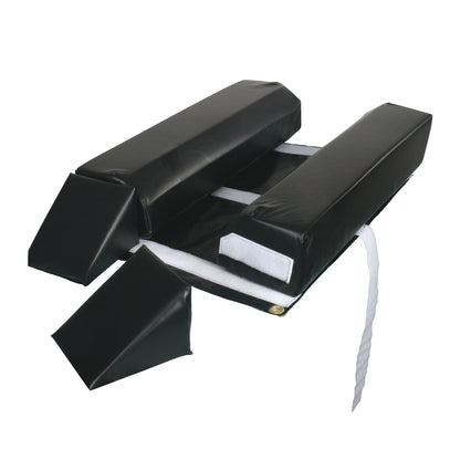 AliMed Vinyl-Covered Prone Lying System with black padded supports and straps, designed for patient positioning.