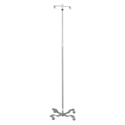 Blickman Four-Leg Stainless Steel IV Stand with Heavyweight Base, featuring hooks and wheels for mobility and stability.