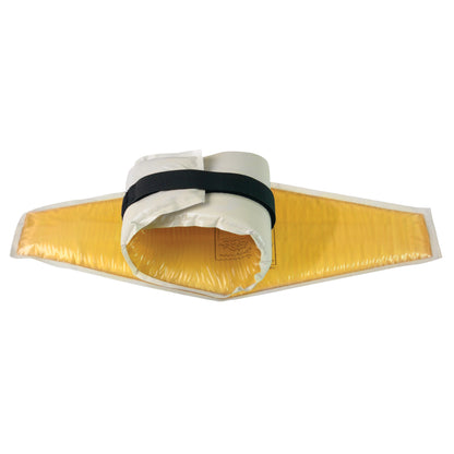 The AliMed AliGel Diamond Ulnar/Brachial Nerve Protector is yellow with a wrap-around design, secured by a black strap.