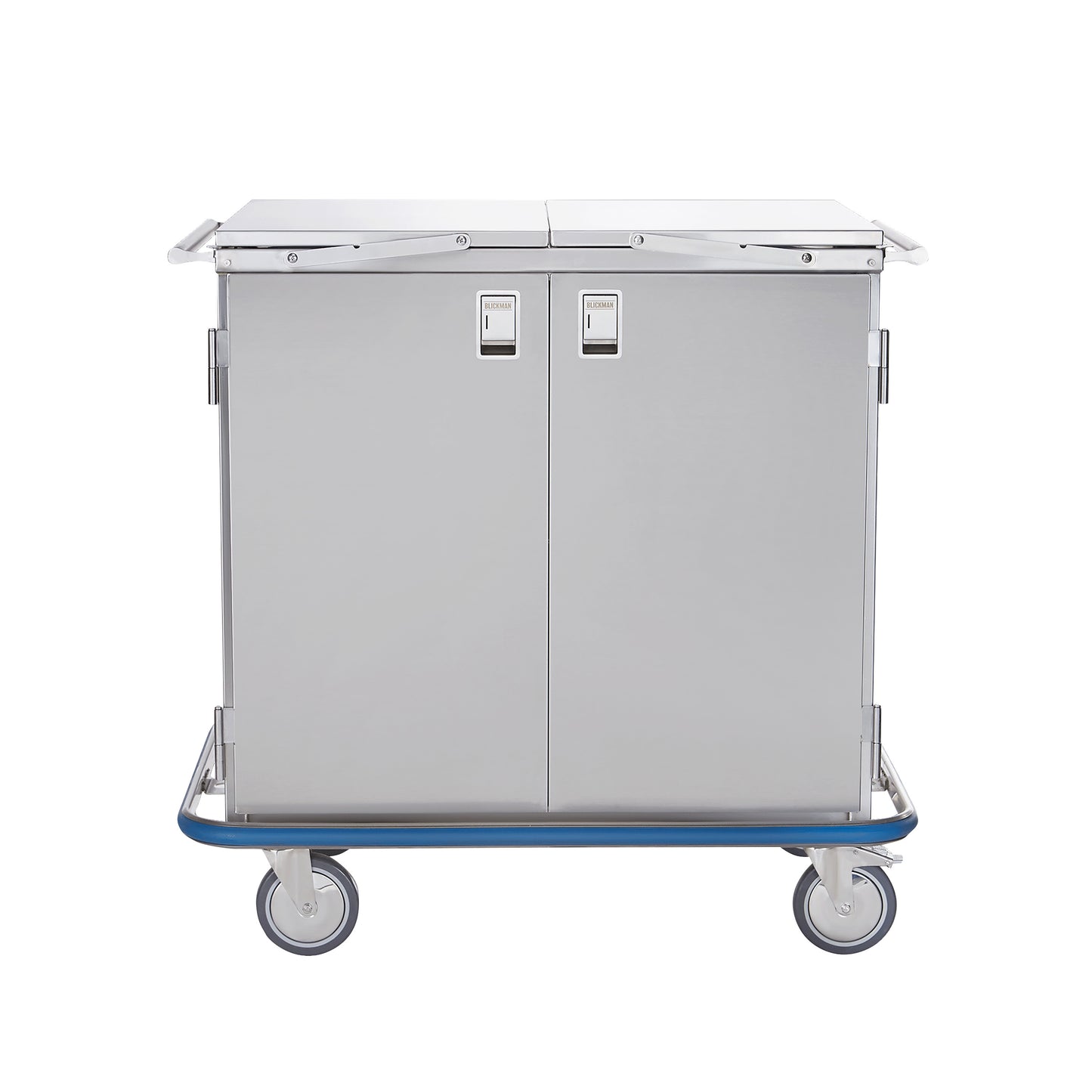 Blickman Multipurpose Case Cart with double doors, metal construction, and wheels for mobility, featuring a built-in locking mechanism.