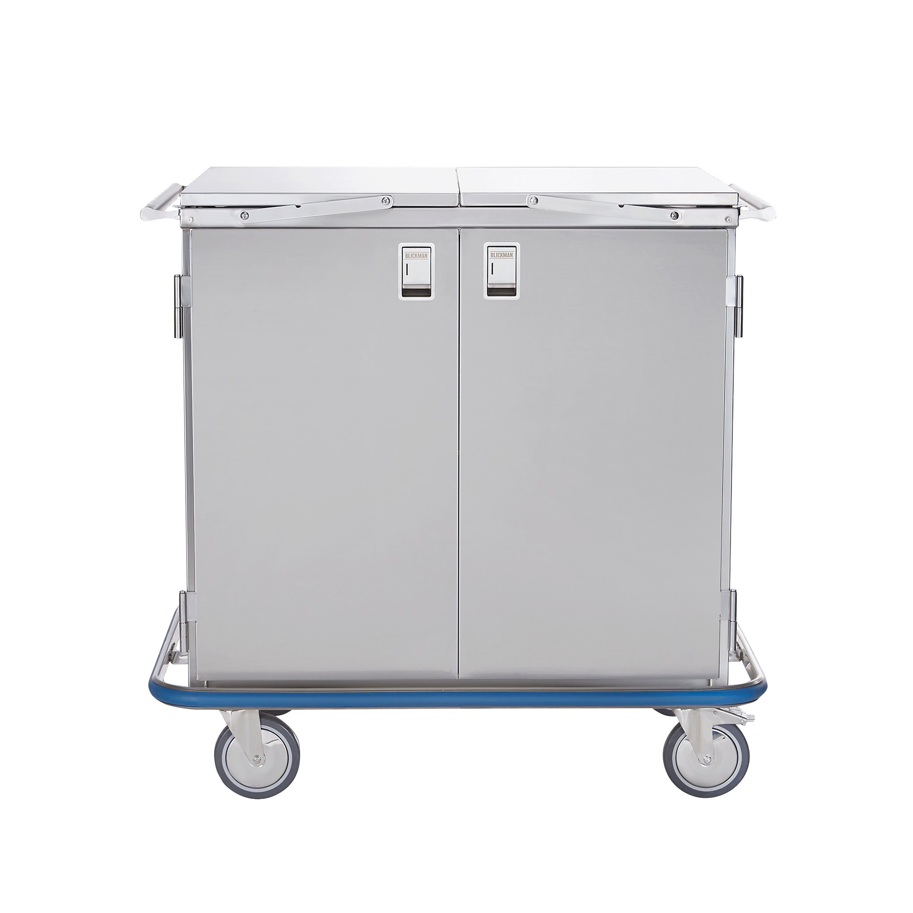 Blickman Multipurpose Case Cart with double doors, metal construction, and wheels for mobility, featuring a built-in locking mechanism.