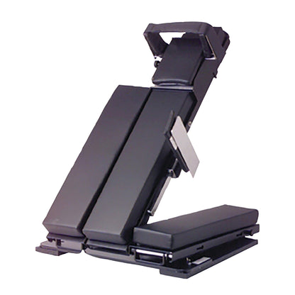 The Orthopedic Beach Chair Positioner System is a black medical device used to support patients during surgical procedures.