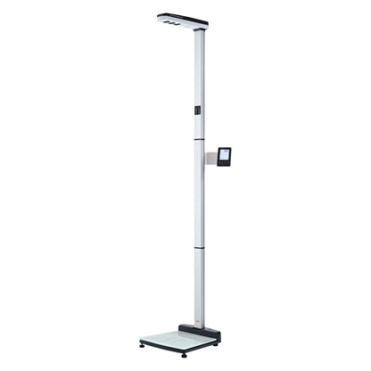 The seca 286 Ultrasonic Measuring Station is a tall, vertical device with a digital display and platform for height and weight measurement.