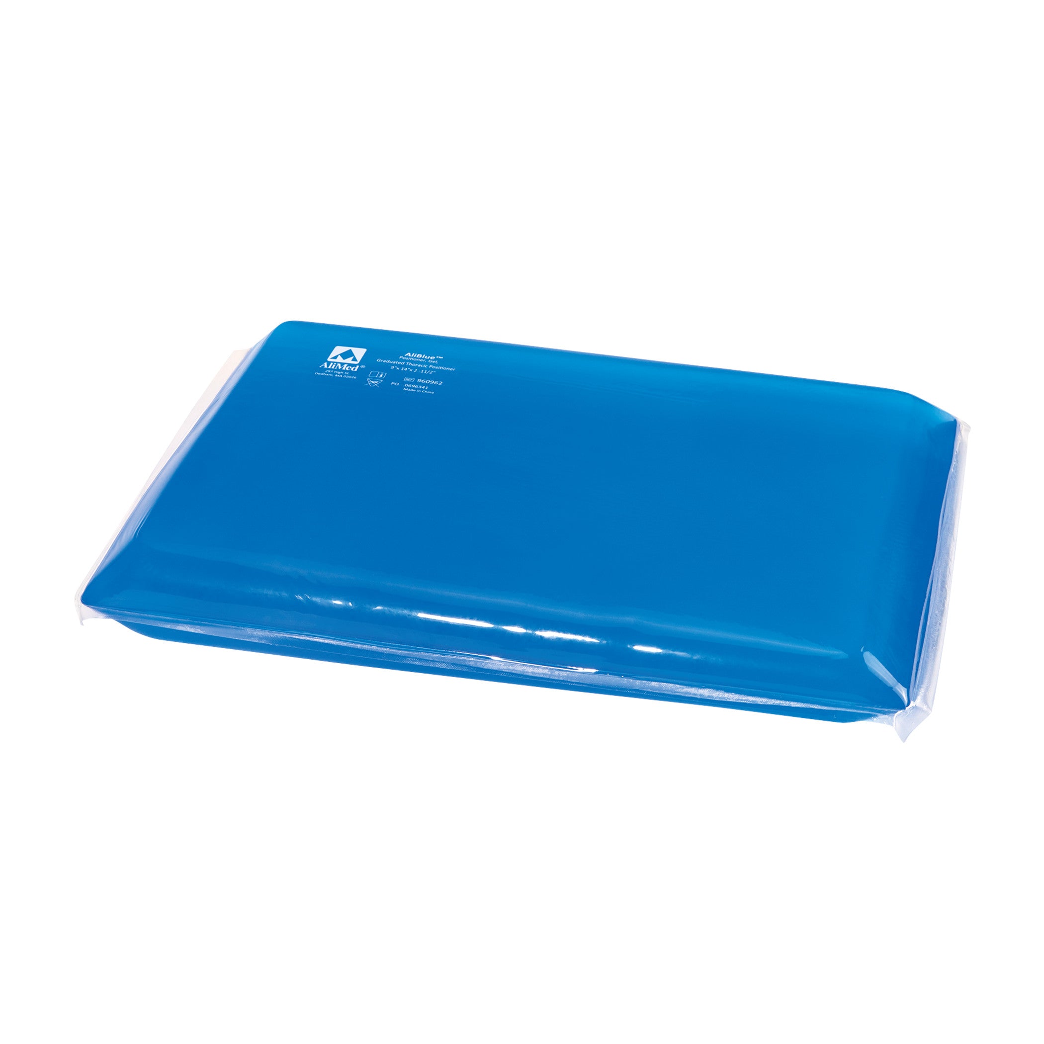 A blue AliMed AliBlue Gel Graduated Thoracic Positioner designed to support and stabilize patients during medical procedures.