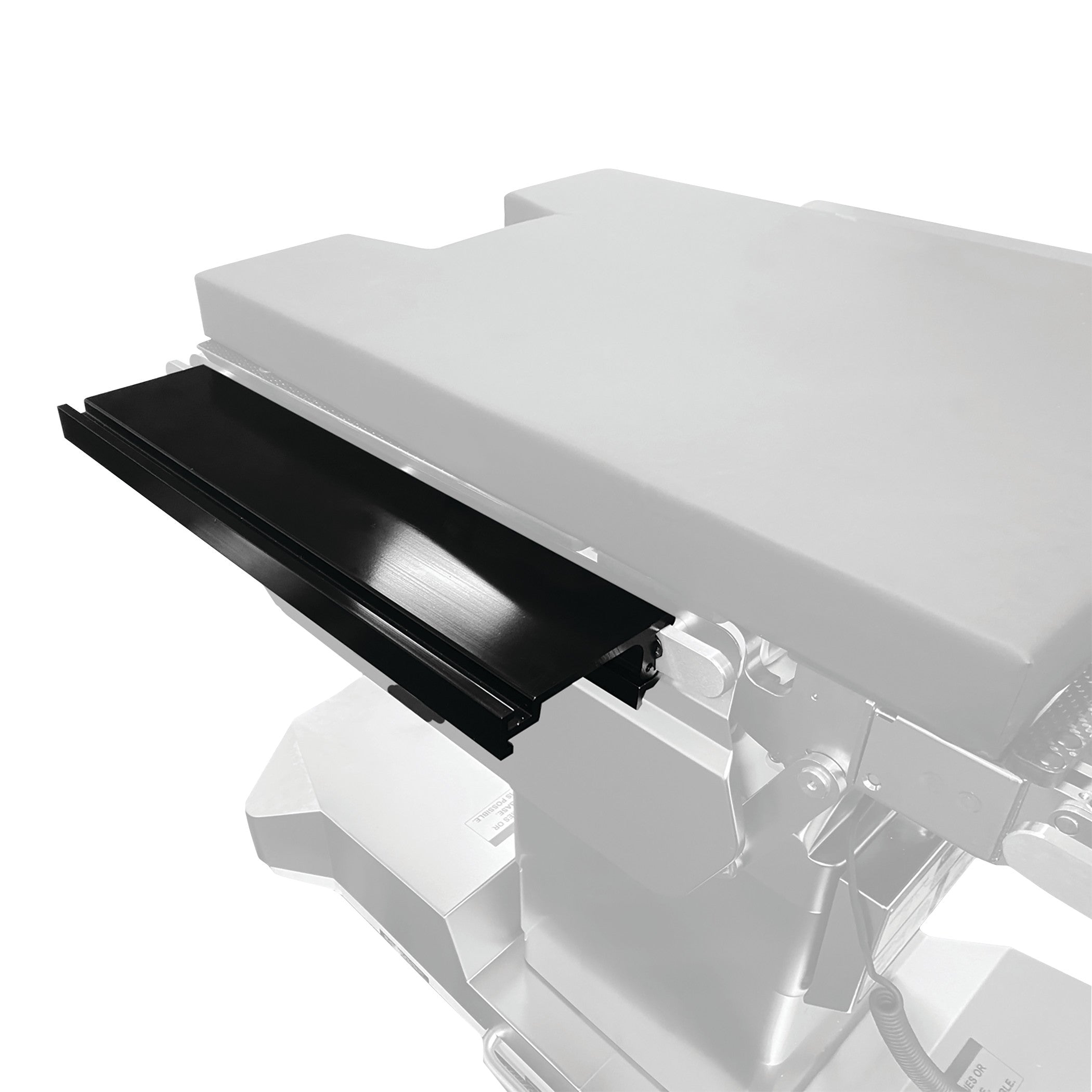 The KYRA Table Width Extender is shown attached to a table, featuring a sleek black extension panel for added surface area.