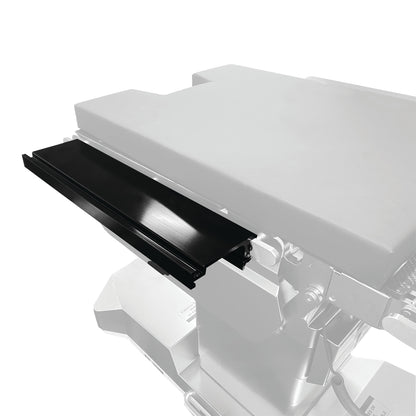 The KYRA Table Width Extender is shown attached to a table, featuring a sleek black extension panel for added surface area.