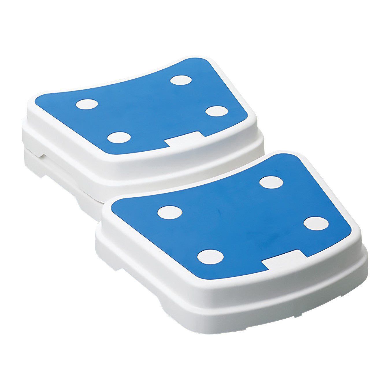Drive Medical Portable Bath Step with two blue, anti-slip surfaces, each dotted with four white dots on a white base.