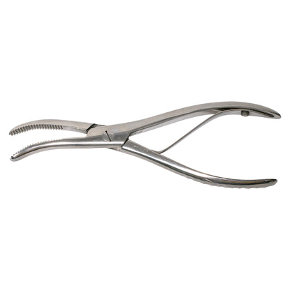 The Wolf-Boehler Cast Breaker is a metal medical tool with serrated jaws and handles designed for removing casts.