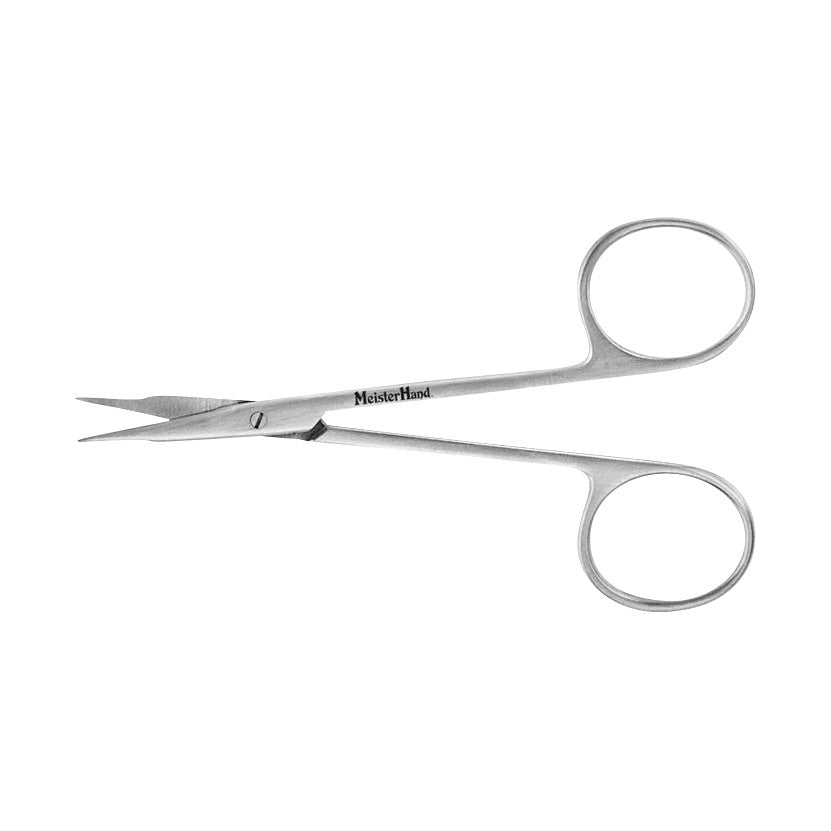 The Miltex MeisterHand Stevens Tenotomy Scissors are small, stainless steel scissors with thin, pointed blades and round finger loops.