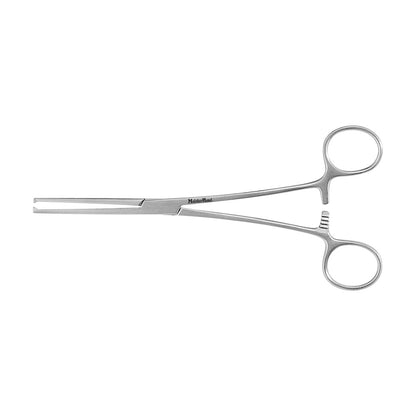 Miltex MeisterHand Kocher Forceps are stainless steel surgical forceps with a straight tip and looped handles for gripping tissues.