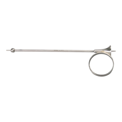 Miltex Iowa Trumpet Pudendal Needle Guide features a steel rod with a round handle and a ring at the opposite end.