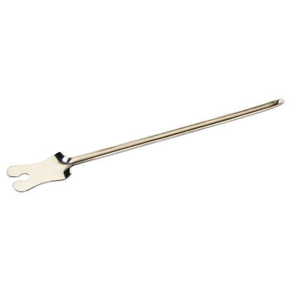 A Plain-End Grooved Director, a long, slender metal tool with a forked tip designed for medical or surgical guidance.