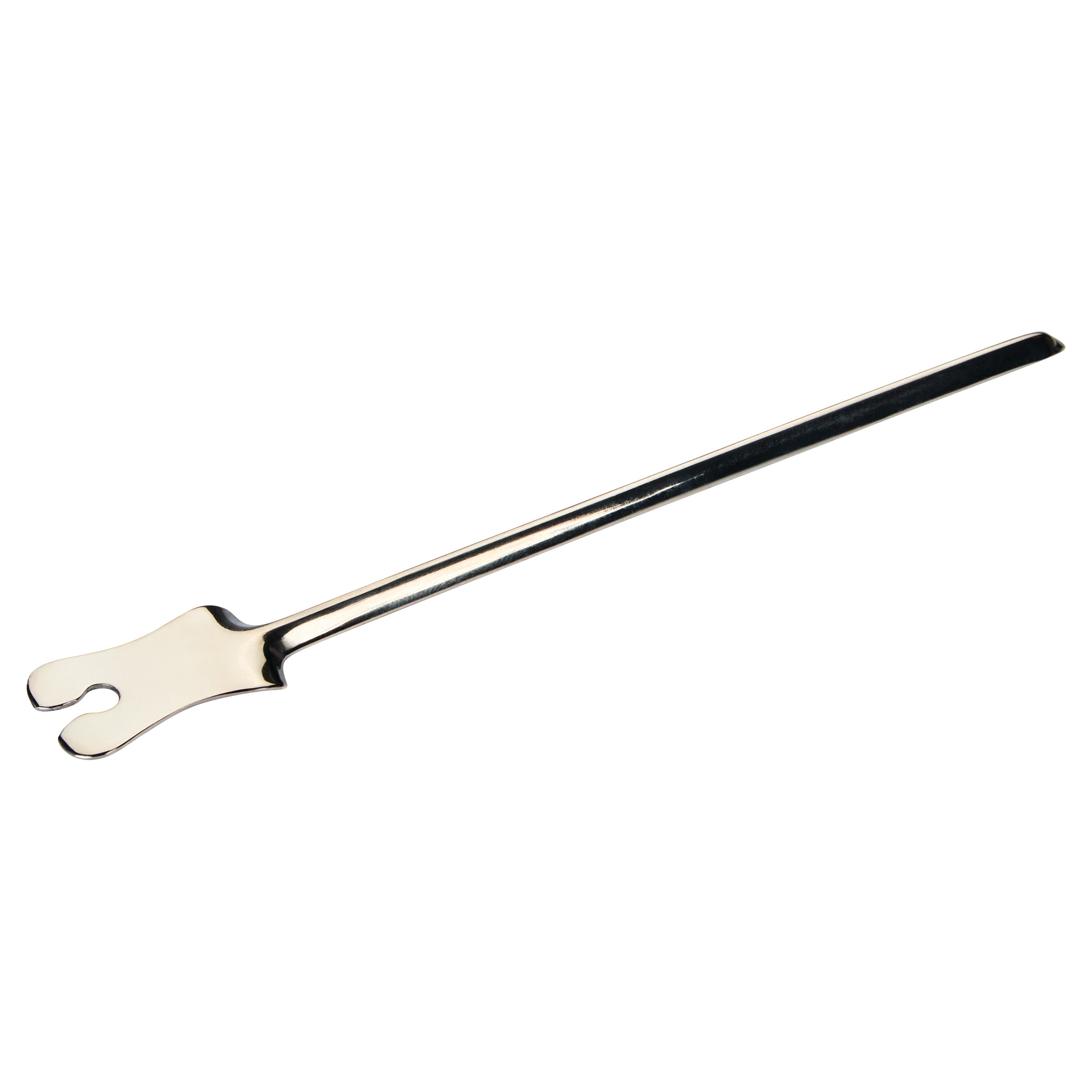 A Plain-End Grooved Director, a metal surgical instrument with a long handle and a forked end, used for guiding incisions.