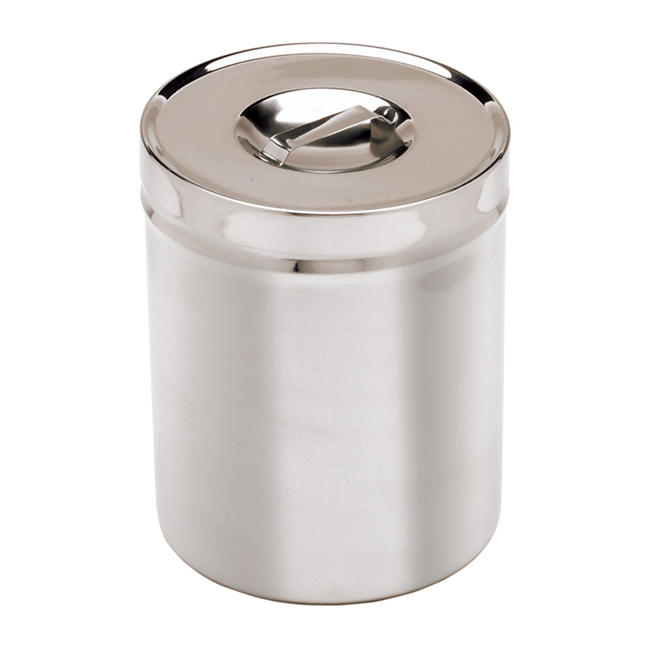 The image is a Miltex Dressing Jar with a Cover, featuring a sleek, stainless steel design and a secure lid for storage.