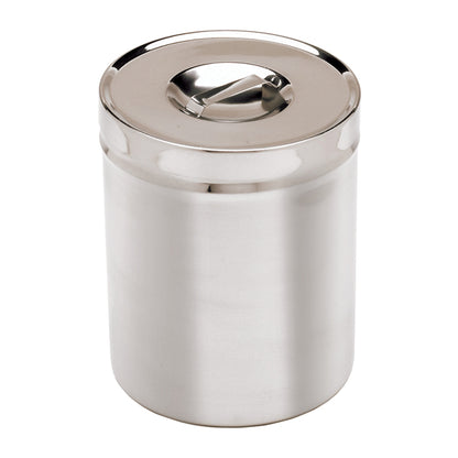 The image is a Miltex Dressing Jar with a Cover, featuring a sleek, stainless steel design and a secure lid for storage.
