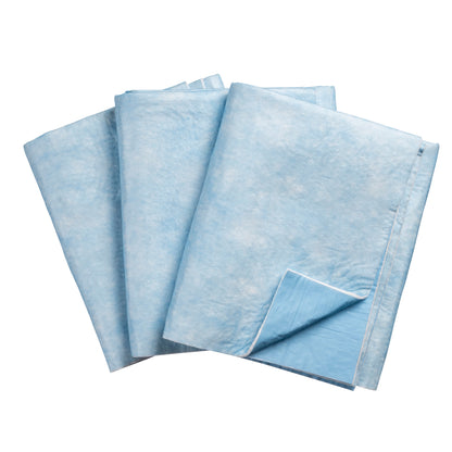 Three folded SpilfyterMED Blue Absorbent Mats for Heavy Spillage, displaying their blue color and texture against a white background.