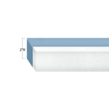 Side view of the "Basic Imaging Support Surface," a 2-inch high, rectangular foam block with a blue top layer.