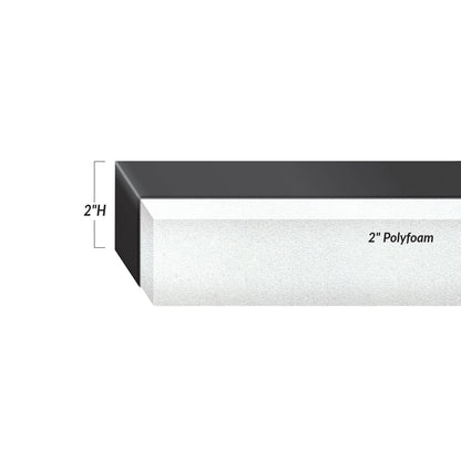 Cross-section of Basic Surgical Support Surface showing 2-inch height, with labeled polyfoam layer, and black top.