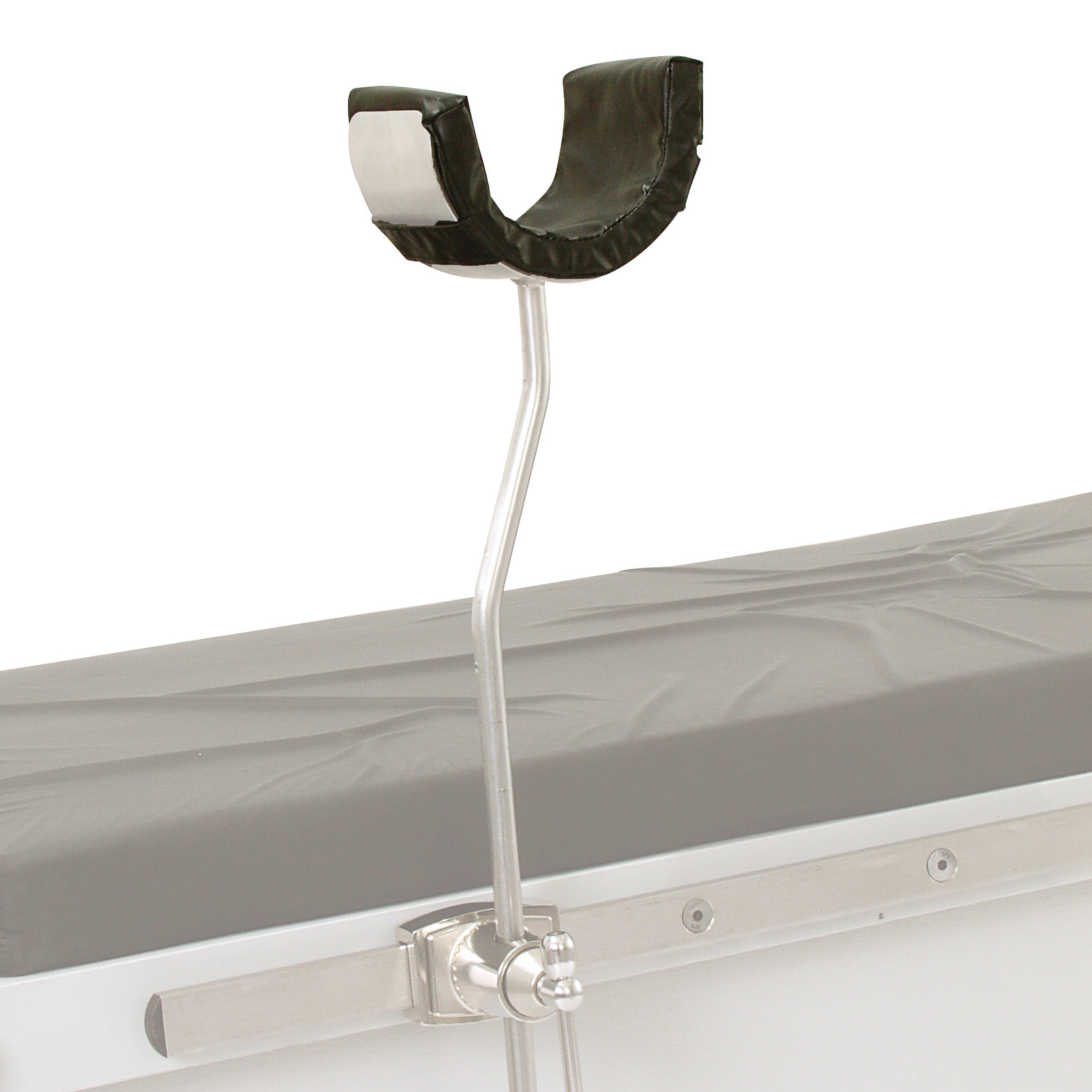 Replacement Pad for AliMed Elbow Arthroscopy Positioner attached to a medical table, showing a padded support and adjustable arm.