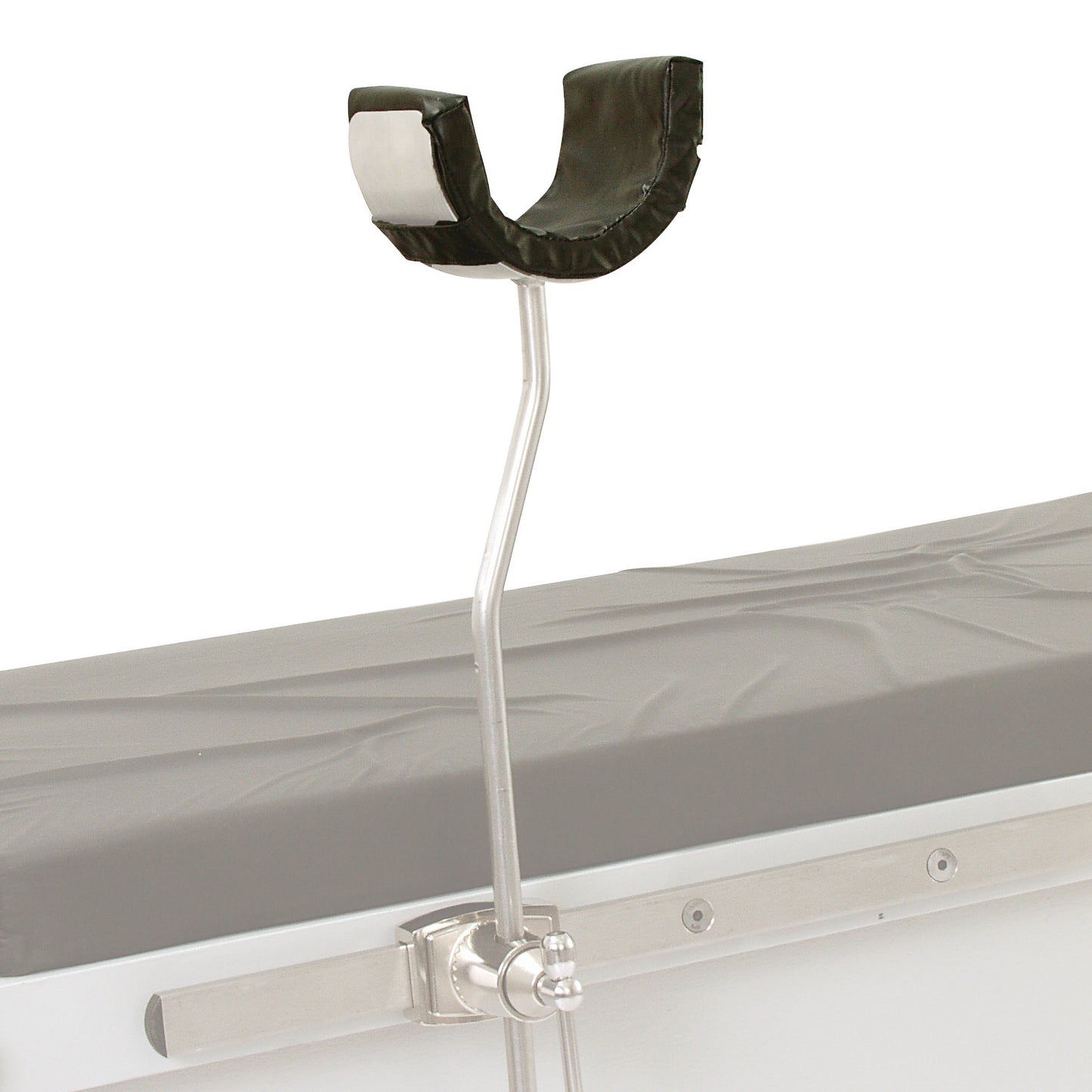 Replacement Pad for AliMed Elbow Arthroscopy Positioner attached to a medical table, showing a padded support and adjustable arm.