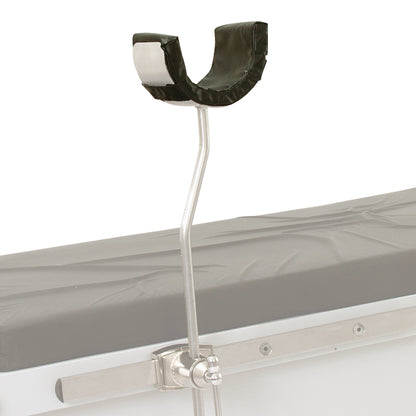 Replacement Pad for AliMed Elbow Arthroscopy Positioner attached to a medical table, showing a padded support and adjustable arm.