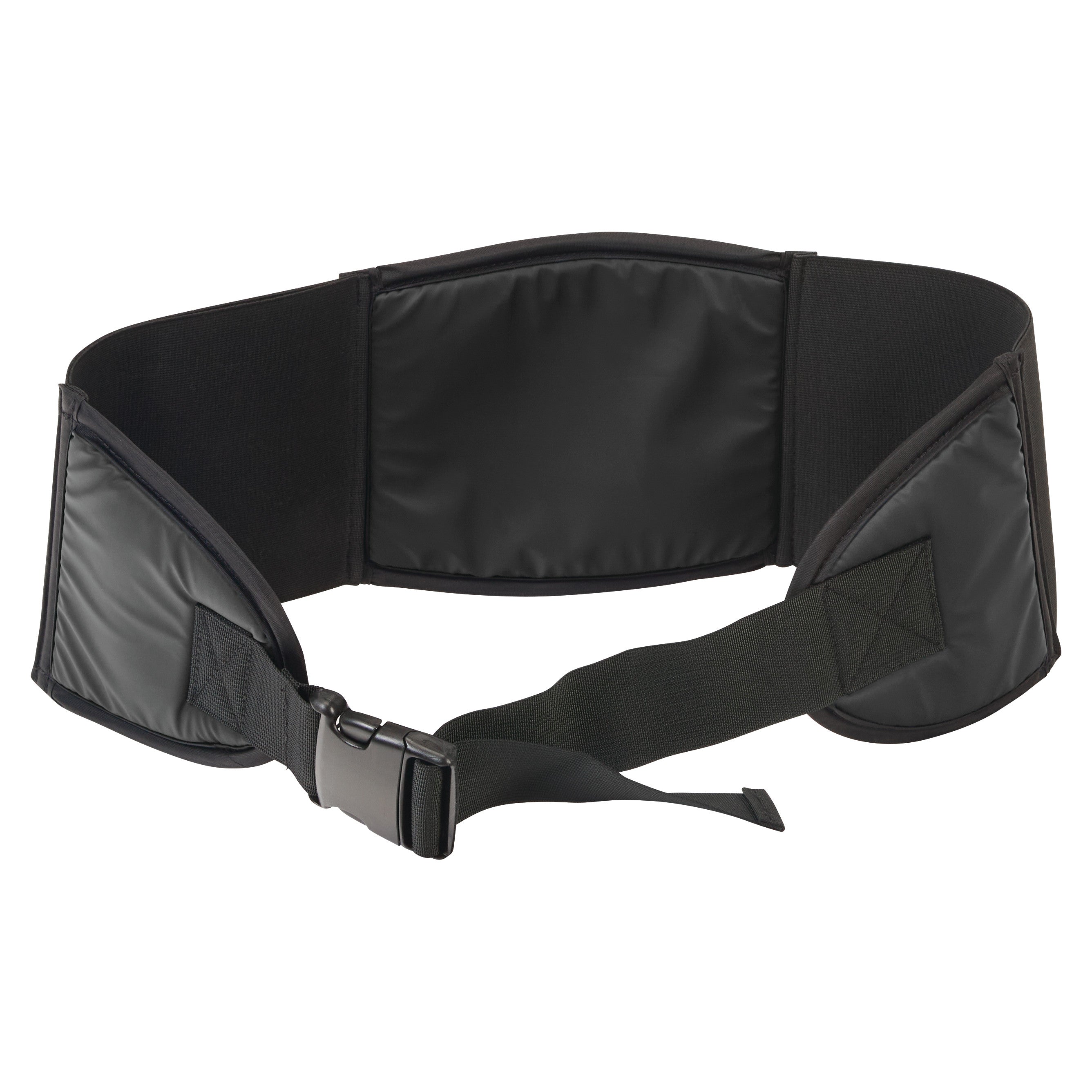 The AliMed Back Saver Belt is a black support belt with padded sections and an adjustable strap with a plastic buckle.