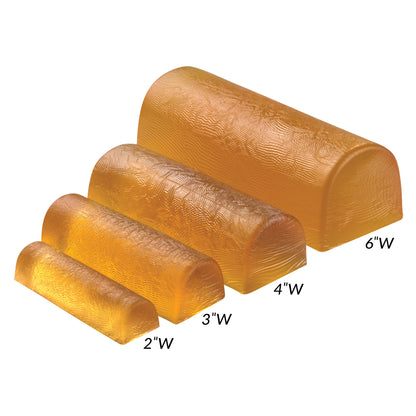 Four AliMed AliGel Chest Rolls in amber color, varying in widths of 2", 3", 4", and 6", displayed in ascending order.
