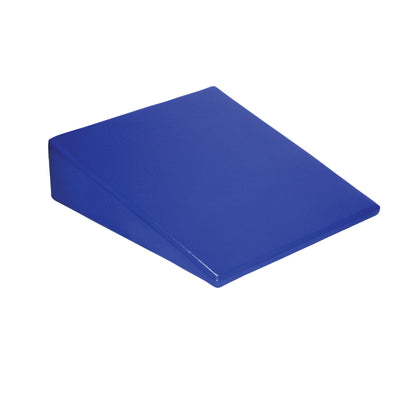 A blue Skillbuilders Positioning Wedge, designed for therapeutic support and ergonomic positioning, set against a white background.