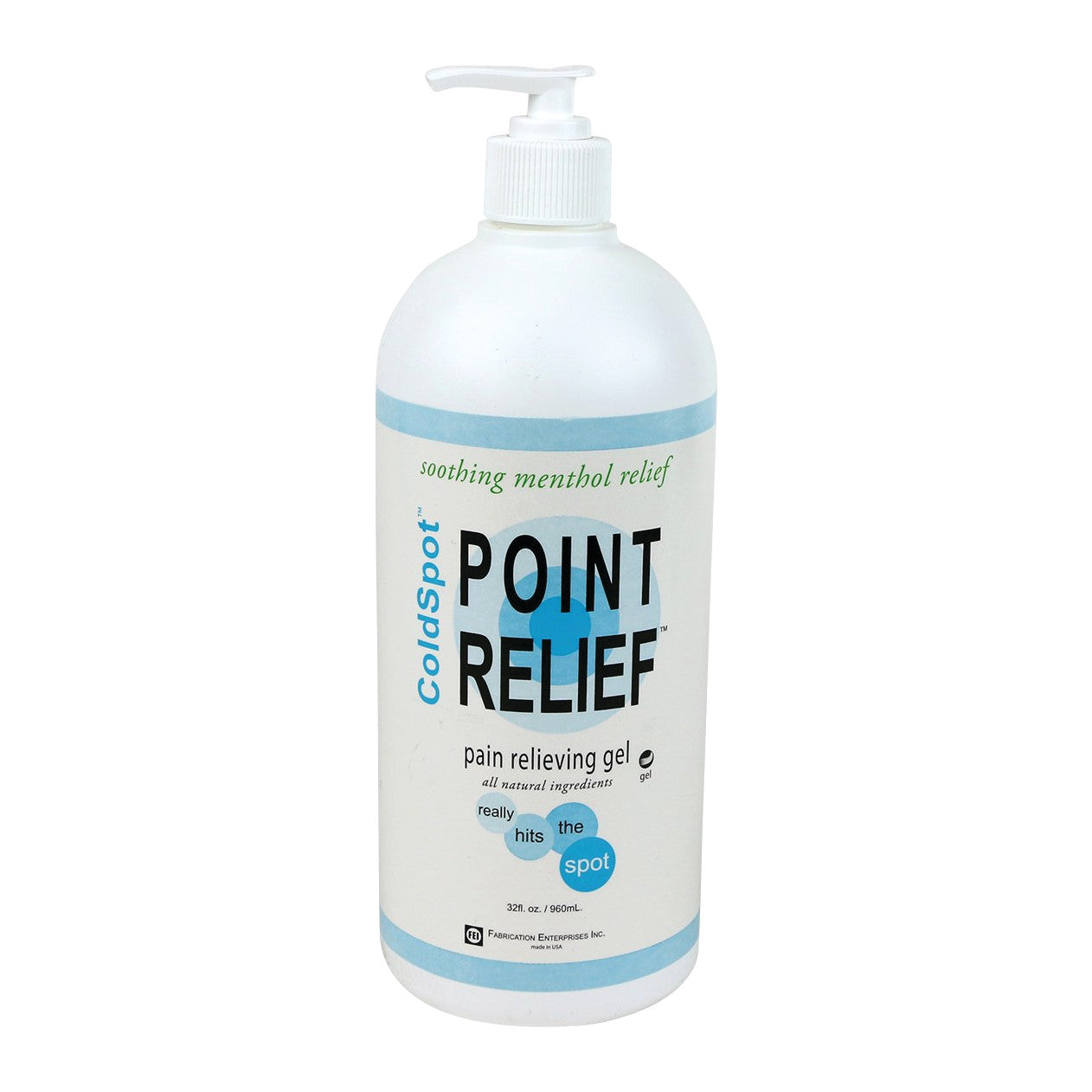 Point Relief ColdSpot Pain Relief Gel bottle with pump, labeled as soothing menthol relief, 32 fl. oz. size.