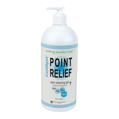 Point Relief ColdSpot Pain Relief Gel bottle with pump, labeled as soothing menthol relief, 32 fl. oz. size.