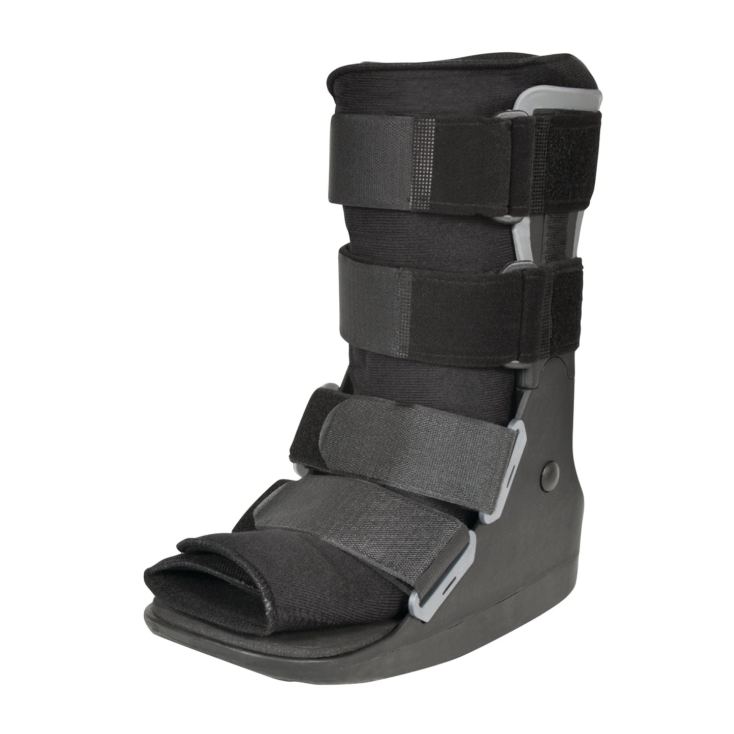 The DARCO FX Pro Low Walker is a medical boot with multiple straps for foot and ankle support, featuring an open-toe design.