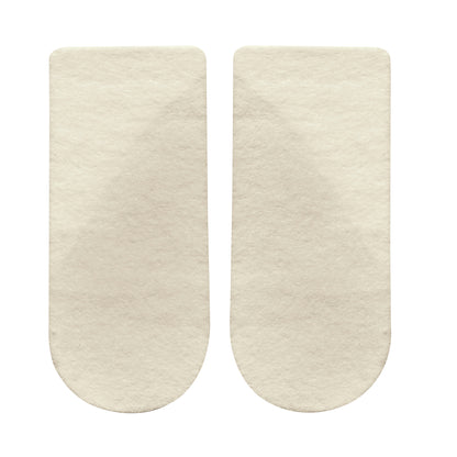 Two Hapad 3/4-Length Medial/Lateral Heel Wedge insoles with a beige color, designed for footwear support and comfort.